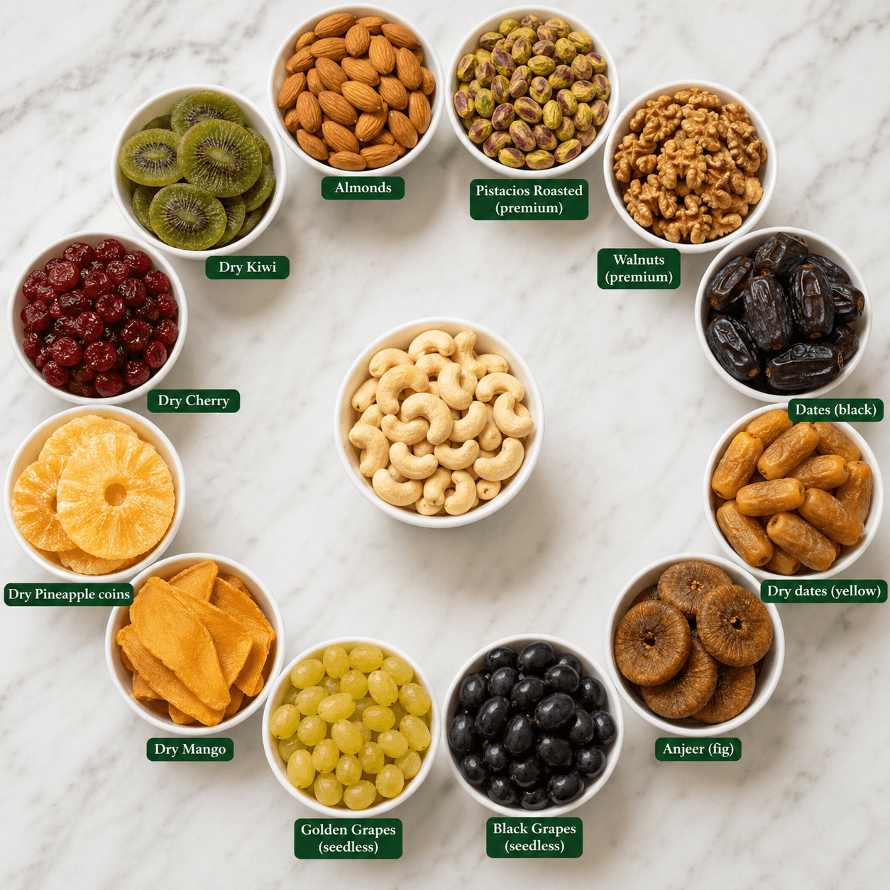Premium Dry Nuts & Fruits Combo - 50g/each